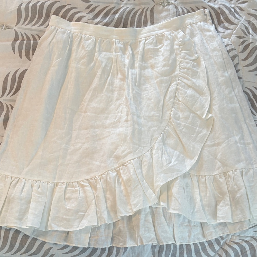J. Crew White Linen Ruffle Skirt